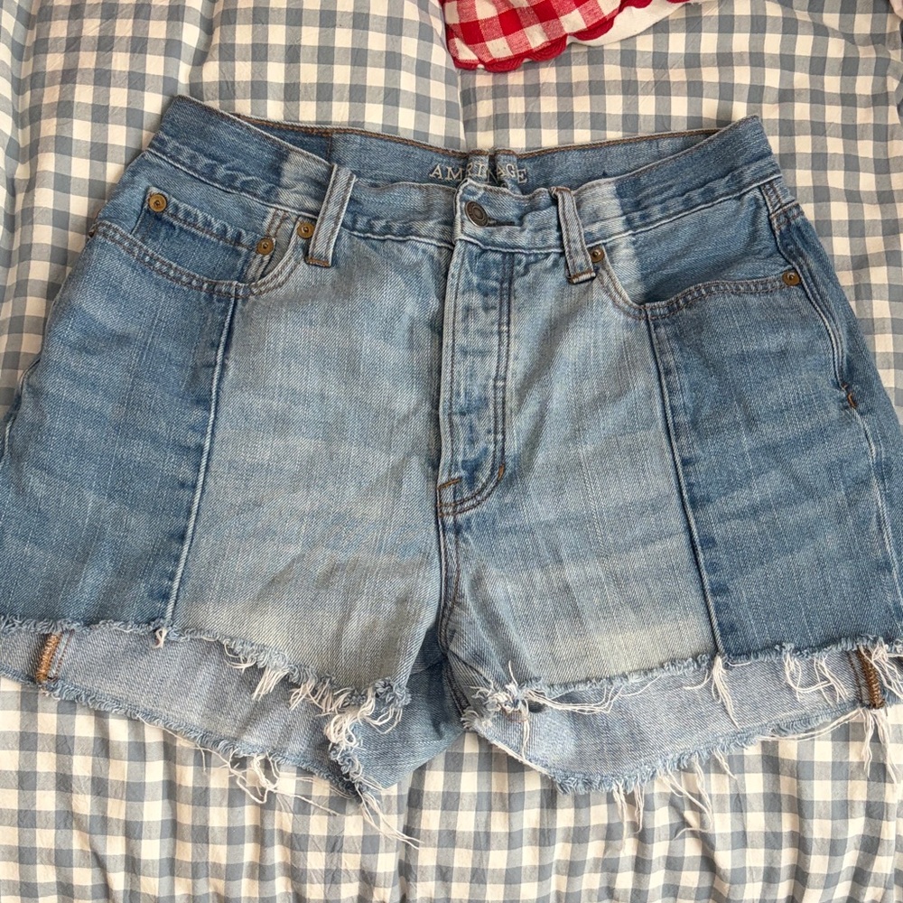 American Eagle Outfitters Light Blue Patchwork Denim Shorts